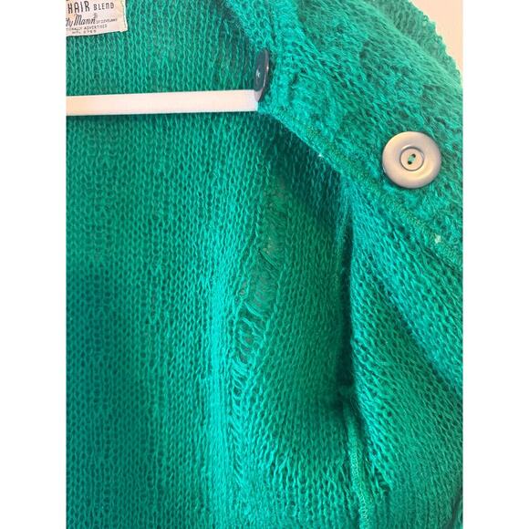 Vintage Womens Dotty Man Mohair Blend Kelly Green Pinup Rockabilly Twee Cardigan - Picture 8 of 9